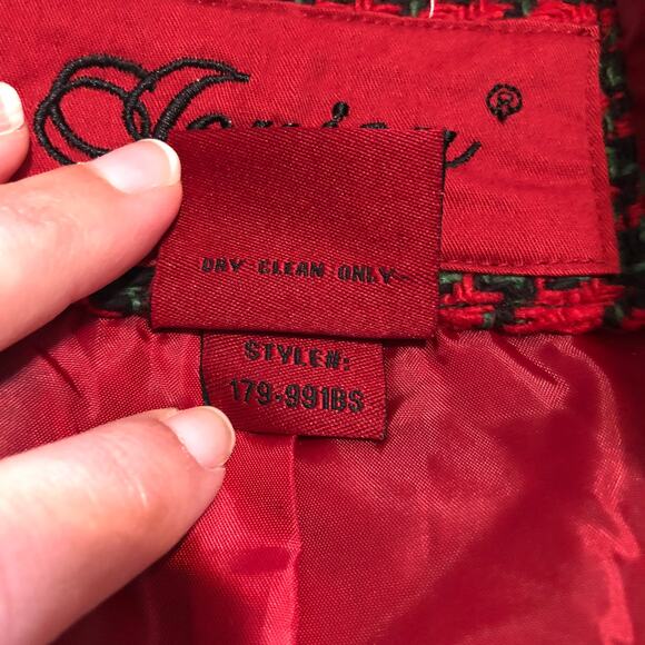 VTG Y2K Joujou Houndstooth Wool Blend Peacoat Red Black Tag L (Fit M) Holiday - Picture 11 of 15